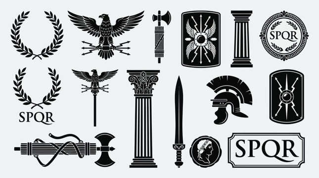 Ancient Rome Symbols Vector Pack: Eagle, Column, Shield, Helmet, Sword, SPQR