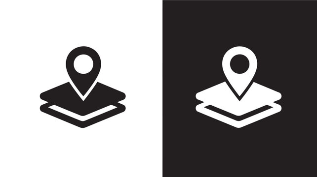 Black and White Map Pin Icons on Split Color Backgrounds for Navigation Concepts