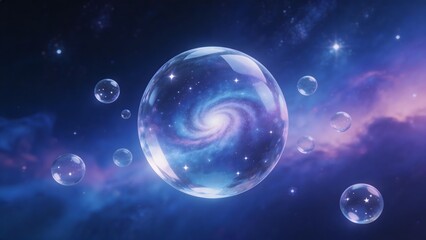 Fototapeta premium Galaxy in bubbles floating in space