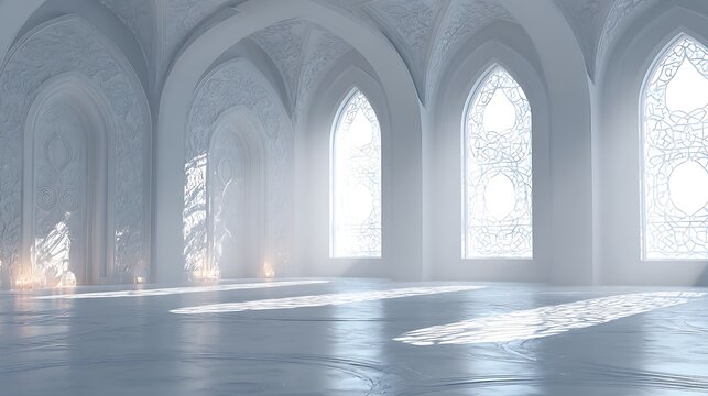 interior of a mosque in white , window arabic decoration