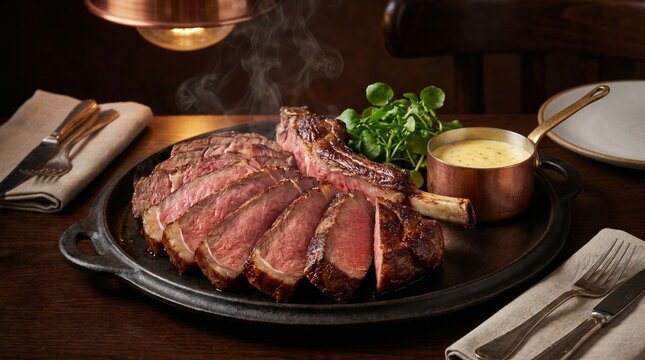 Hot Dry-aged Beef C&ocirc;te De B&oelig;uf On A Heavy Warm Cast-iron Platter Just Rested And