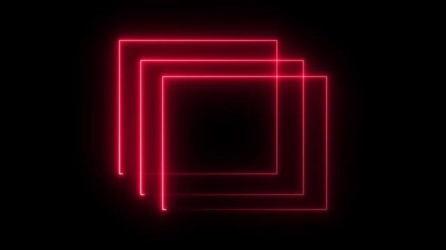 Abstract glowing nion red collar rectangle . Seamless loop animation rectangle frame black background 4K video motion graphic. Animated borders frame glowing neon lights loop animation.