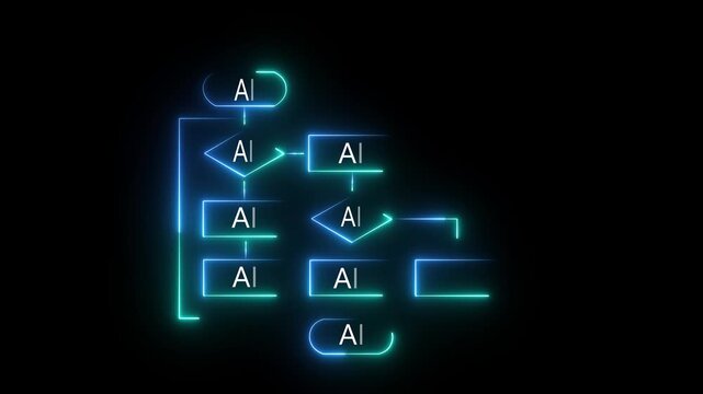 glowing Neon AI text icon animation digital artificial intelligence letter symbol. neon technology pattern with ai text icon ,symbolizing artificial intelligence AI. 4k motion graphic.