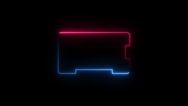 Glowing colored neon frame with moving lines on a transparent alpha channel background in a seamless loop. Decorative glowing neon frame ,Neon effect rectangle frame on black background. 
