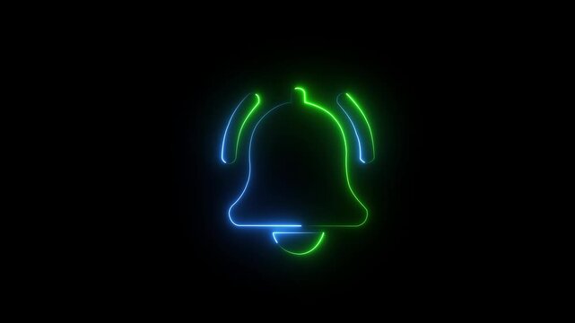 Bright neon notification bell icon rings to signal a new digital alert. Ideal for digital interface, social media, and technology concepts.4k video motion graphic.