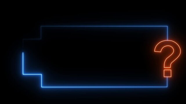 Question mark neon sign light on black background. Red color question mark and blur colour rectangle bright neon animation. 4k motion graphic.