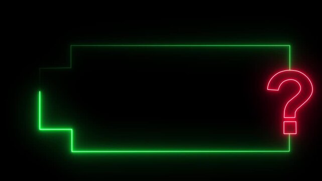 Question mark neon sign light on black background. Red color question mark and green colour rectangle bright neon animation. 4k motion graphic.