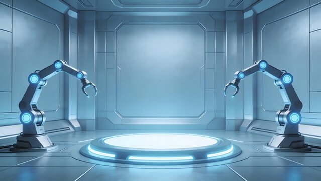 Futuristic robotic arms in a clean room