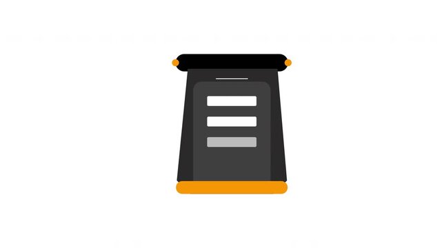 Clean animated hanging checklist panel with black and orange elements on a white background