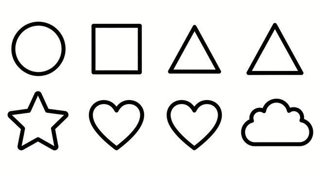 basic shapes icon set with circle square triangle star heart cloud for web design