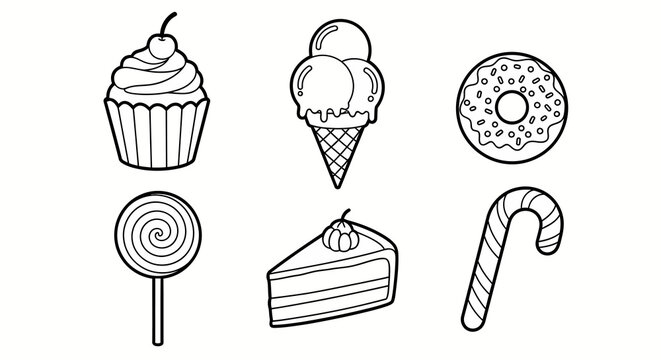 dessert icons set including cupcake ice cream donut lollipop cake candy for food menu design