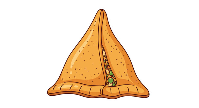 Traditional Indian samosa pastry filled with savory ingredients like spiced potatoes and peas, isolated on white.