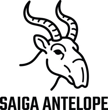 Saiga antelope head mascot logo illustration with black bold line art isolated on a white background
