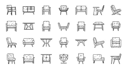 Fototapeta premium collection of modern furniture icons with chairs sofas tables and cabinets