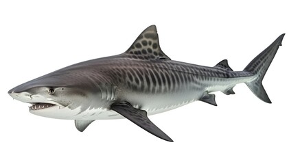 Fototapeta premium Tiger Shark Swimming - Isolated White Background
