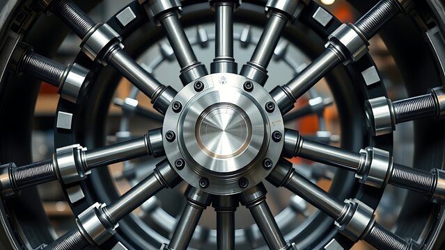 kinematics. A series of metal connecting rods forming a geometric rotating structure. safety posters, maintenance manuals, designed for industrial assembly lines and welding operations.