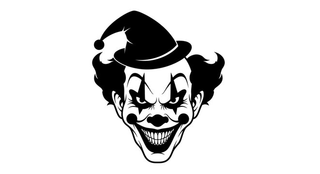 Scary clown face with evil grin and pointed hat
