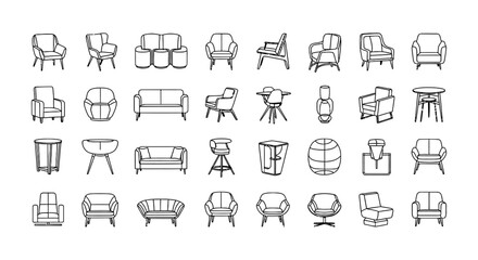 Fototapeta premium collection of modern and classic furniture icons vector illustration for interior design