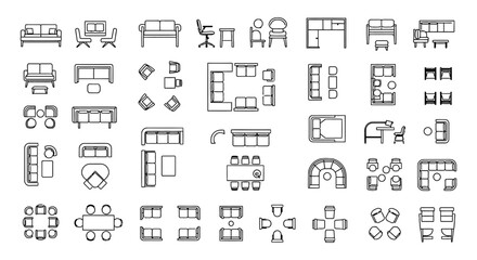 Obraz premium collection of top down architectural furniture icons for interior design floor plans