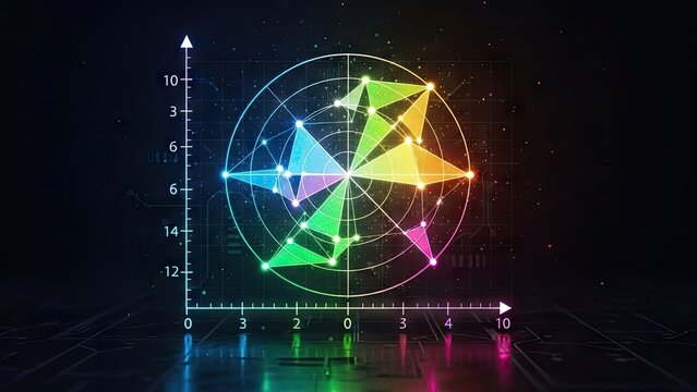 Abstract geometric data visualization colorful radar chart against dark background