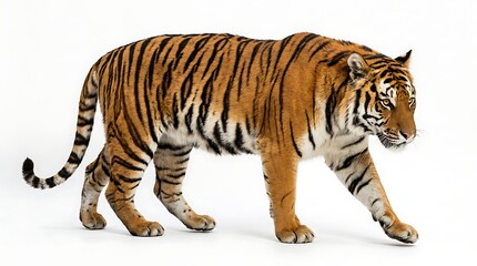 Obraz premium Majestic tiger walking gracefully with striking orange and black striped fur in natural pose