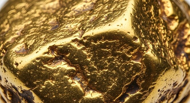 Closeup of a gold nugget with a rough and shiny surface transparent background