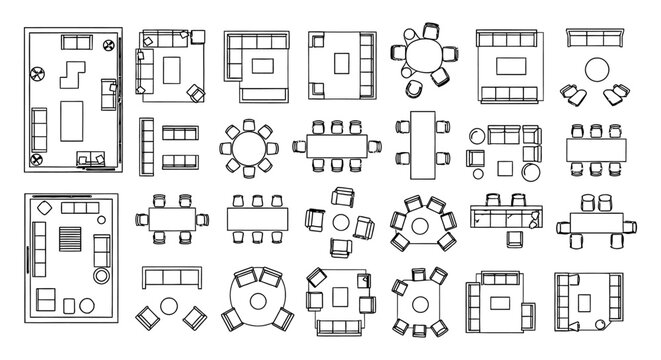 interior design floor plan elements architectural furniture top view vector icons
