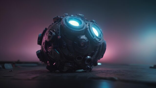 Enigmatic futuristic orb with glowing blue energy, an advanced technological core illuminating a dark, mysterious sci-fi setting, representing innovation and power