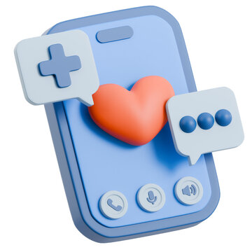 3D Render of a Smartphone with Health and Communication Icons.
