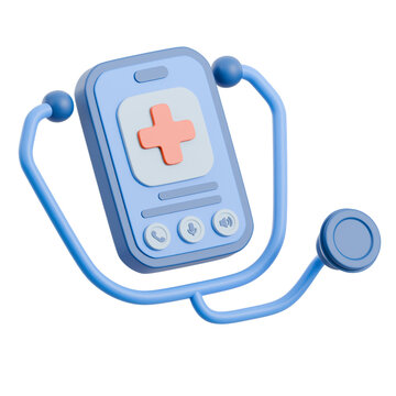 3D Render of a Smartphone with Medical Cross and Stethoscope.
