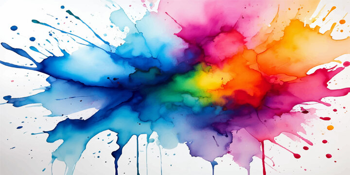 Abstract watercolor rainbow splash painting, vibrant multicolor gradient texture, dynamic artistic background, modern expressive composition surface