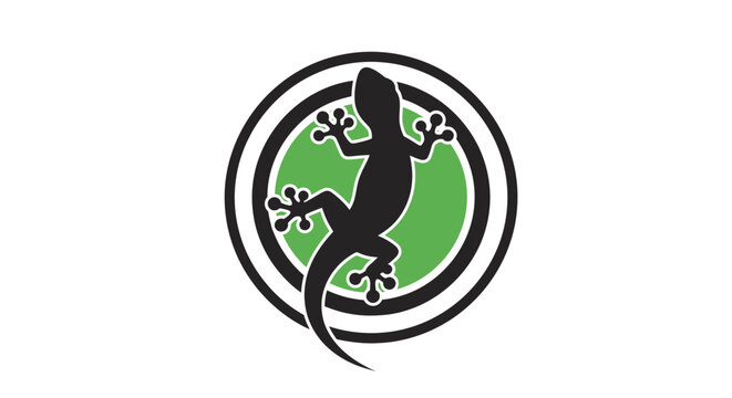 Black lizard silhouette on green.