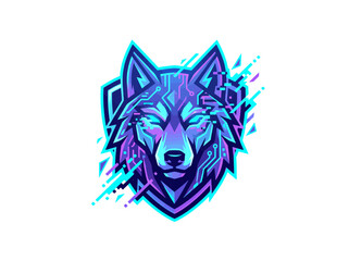 Obraz premium Vibrant purple and blue wolf head logo gaming mascot