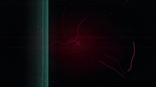 Motion graphic of a high-tech digital screen displaying a red X error with glitches followed by a smooth green checkmark success
