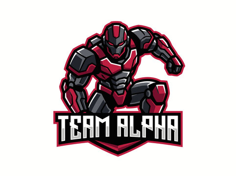 Team Alpha Gaming Mascot Logo Red Black Robot Character