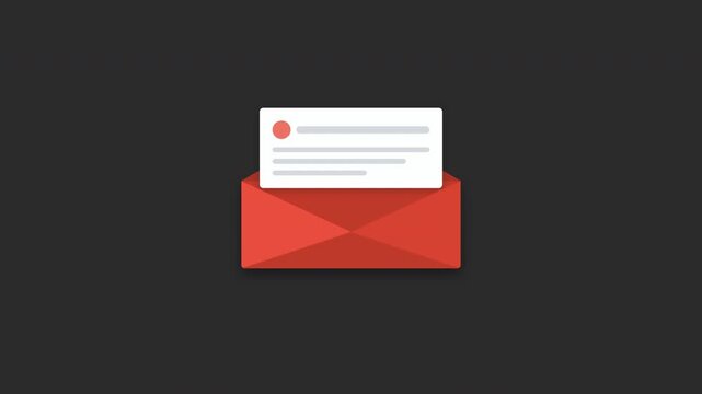 Animated red envelope opening to reveal a letter on a dark background