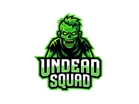 Green zombie mascot logo for Undead Squad gaming team