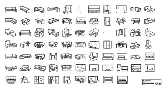 collection of architectural furniture autocad style vector icons for interior design floor plans