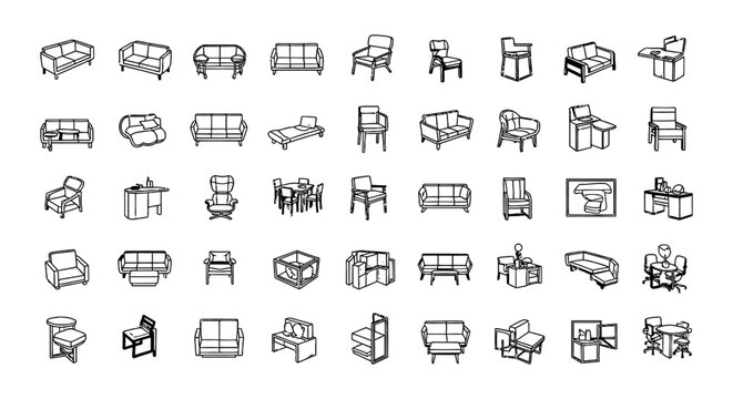 Comprehensive Architectural Furniture CAD Block Library with Modern Sofa and Couch Icons for Interior Design Floor Plans and Professional Technical Blueprint Planning