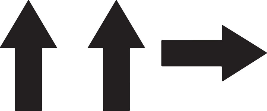 Three distinct black arrows pointing in different directions two upwards and one to the right, symbolizing progress, direction, and movement