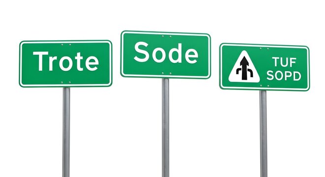Green Road Signs: Trote, Sode, and TUF SOPD with Directional Arrow