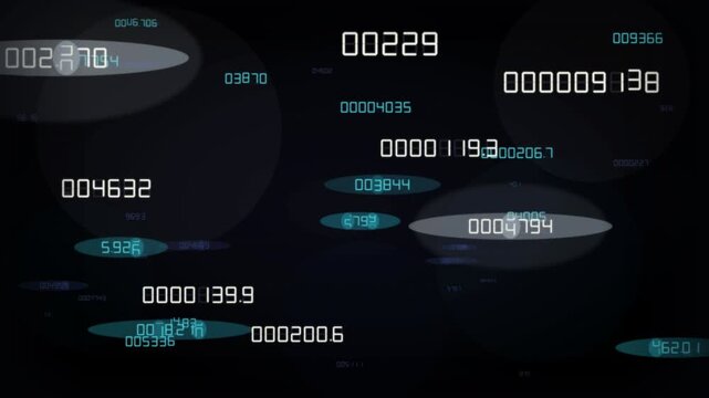 Futuristic motion background with glowing random numbers and circular HUD elements for data and tech.
