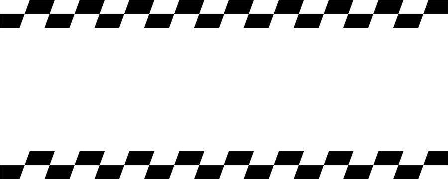 Race checkered flag pattern, seamless rally border texture, black and white finish line ribbon, car race track grid pattern - vector