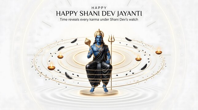 Devotional shani dev jayanti celebration with glowing diyas and symbolic elements on a circular