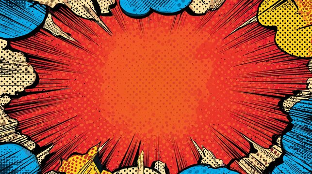 Vibrant Comic Book Style Halftone Art Frame with Empty Space