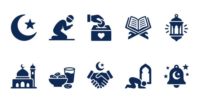 Ramadan Kareem Islamic Symbols Icons Set.