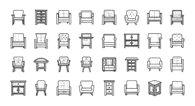 Professional Collection of Architectural Furniture CAD Blocks for Interior Design Floor Plans and Technical Blueprints, Set of Sofa and Couch Vector Icons in 2D