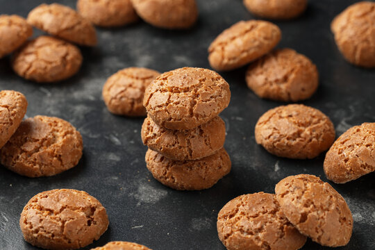 Amaretti biscuits, a traditional Italian sweet and crunchy almond cookies