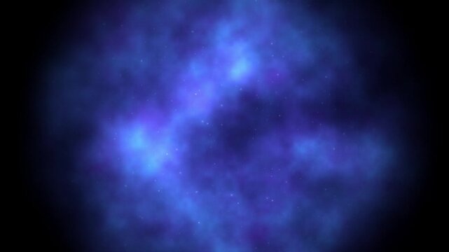 A vibrant blue and purple nebula swirling with glowing stars in a dark cosmos