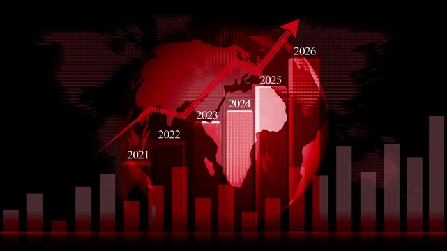 Futuristic financial growth chart with rising bar graph from 2021 to 2026 2026